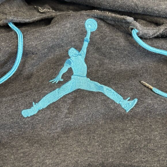 Mens Nike Air Jordan Vintage Y2K Gray Hoodie Sweatshirt Blue Jumpman Size L - Picture 3 of 14